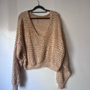 Free People V-Neck Dolman oversized Sweater in peach and white Cotton blend M